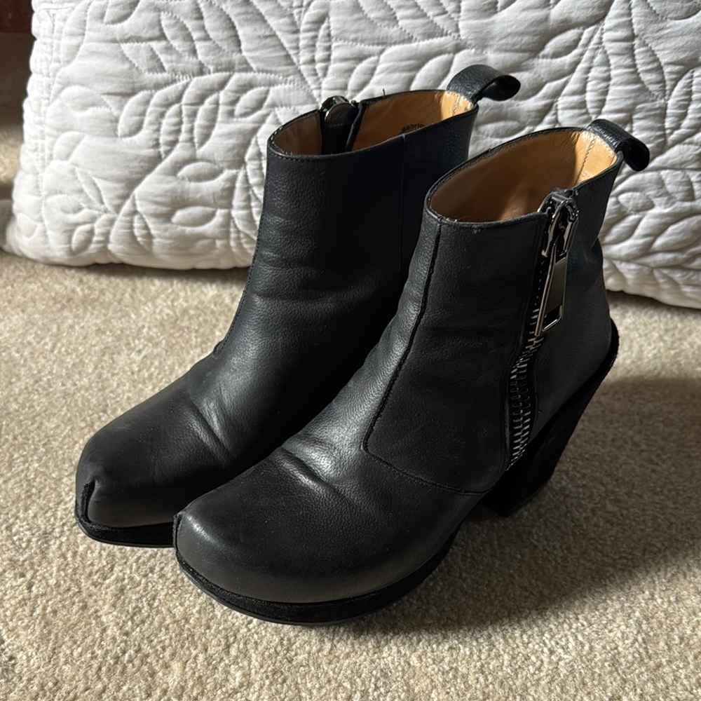 John Fluevog Black Ankle Boots with Chunky Heel